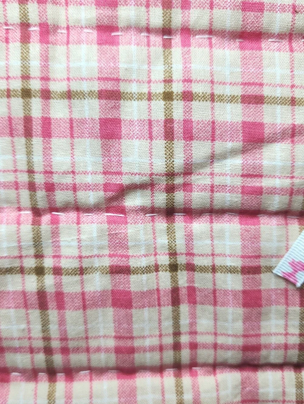 Hand Stitched Baby Quilt Pink Plaid 43x43 Whole Cloth